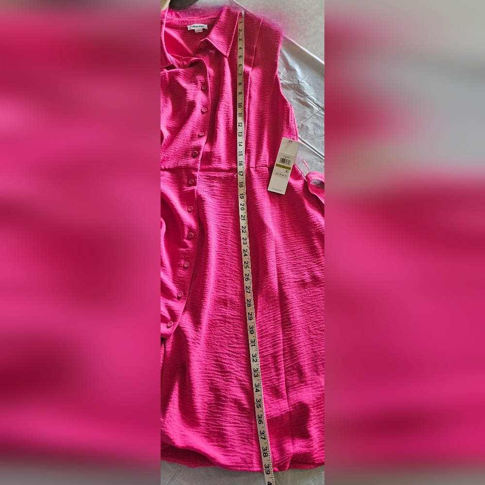 Calvin Klein Hibiscus Pink Sleeveless Button-Down Midi Dress Size 14 NWT - Picture 6 of 15
